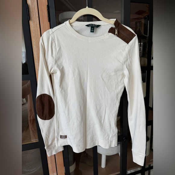 Ralph Lauren equestrian long sleeve top sweater elbow patches espresso hardware - Picture 1 of 6